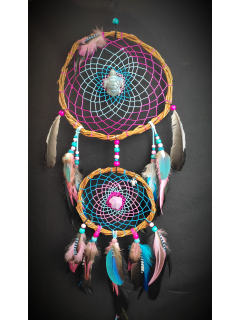 Attrape rêves bois artisanal totem tortue en labradorite et améthyste "Le lagon des rêves"