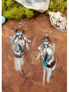 Boucles d'oreilles Plumes "Cœur de Lune" | Abalone & Hématite