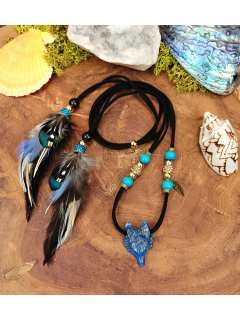 Collier ethnique Totem du Loup lapis lazuli "Le Gardien des Sables Royaux"