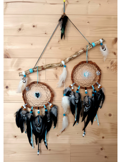 Attrape-rêves artisanal pierre Quartz et Obsidienne "Mystère des Loups"