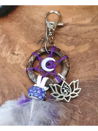 Labradorite or moon keychain, dreamcatcher bag charm with natural feathers
