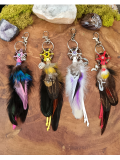 Dreamcatcher Feather Keychain, Bag Charm with Natural Feathers, 5 Natural Stone Variations