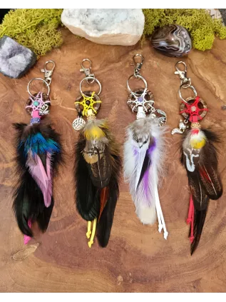 Porte clés, bijoux de sac attrape rêves avec plumes naturelles