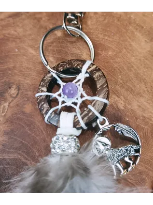 Dreamcatcher Feather Keychain, Bag Charm with Natural Feathers, 5 Natural Stone Variations