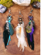 Keychain, dreamcatcher bag charm with natural feathers