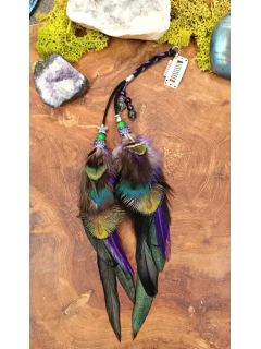 Bijou de Cheveux "Chuchotements de la Dryade" | Plumes de Paon & Améthyste