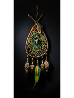 Dreamcatcher "The Golden Jungle" | Pyrite, Carnelian & Parrot