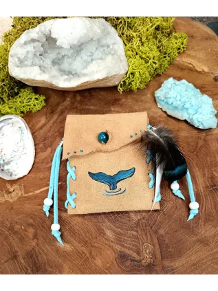 Pochette Médecine Totem Peinte Main | Cuir & Pierres Naturelles