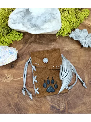 Hand-Painted Totem Medicine Pouch | Leather & Natural Stones