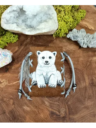 Totem Awakening" Medicine Pouches – Hand-Painted Leather & Gemstones (Bear, Lion, Whale)