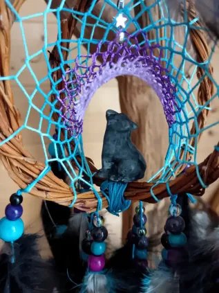 Attrape-Rêve 3D Loup Bleu | Lithothérapie & Chamanisme