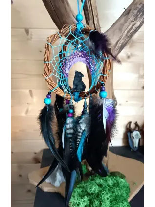 3D Traumfänger Blauer Wolf | Lithotherapie & Schamanismus