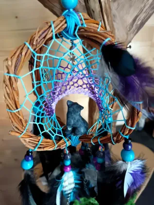 Attrape-Rêve 3D Loup Bleu | Lithothérapie & Chamanisme