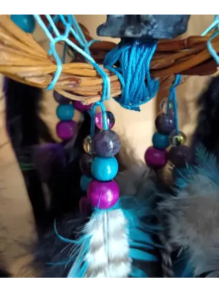 3D Schamanischer Traumfänger "Der Atem des blauen Wolfs" | Totem & Lithotherapie