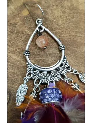 Shamanic Earrings Peacock Feathers & Sunstone