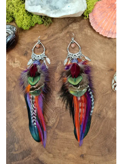 Boucles d'oreilles Chamaniques "La danse du feu sauvage" - Plumes & Pierre du Soleil