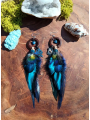 Boucles d'oreilles Chamaniques "Les secrets de Bastet" - Lapis Lazuli & Plumes Totem