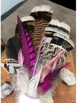 Shamanic Smudge Fan "The Sacred Pink Fire" | Flamingo Totem & Aura Howlite