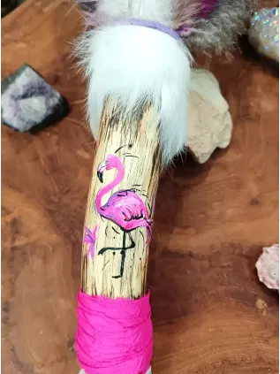 Shamanic Smudge Fan "The Sacred Pink Fire" | Flamingo Totem & Aura Howlite