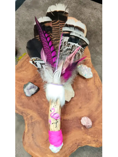 Sacred Pink Fire Shamanic Smudge Fan | Flamingo & Howlite