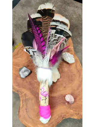 Sacred Pink Fire Shamanic Smudge Fan | Flamingo & Howlite