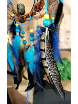 Attrape-rêves 3D "Le Labyrinthe du Dragon d'Or" - Pyrite, Bismuth & Plumes Sacrées