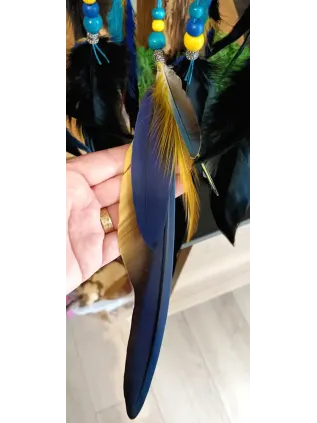 Attrape-rêves 3D "Le Labyrinthe du Dragon d'Or" - Pyrite, Bismuth & Plumes Sacrées