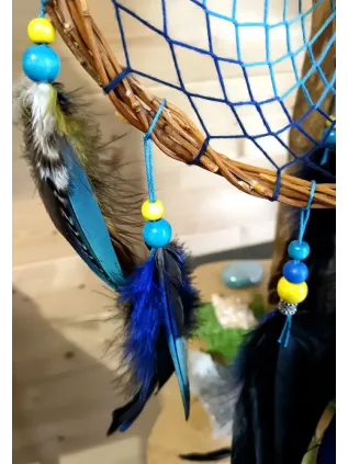 3D Dreamcatcher "The Labyrinth of the Golden Dragon" - Pyrite, Bismuth & Sacred Feathers