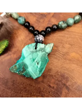 Men's Shamanic Necklace Peaceful Warrior - Malachite
