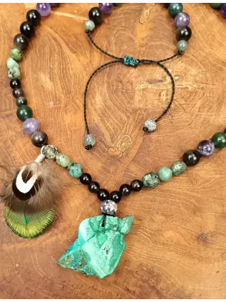 Men's Shamanic Necklace Peaceful Warrior - Malachite