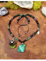 Shamanic Men's Necklace "The Peaceful Warrior" - Raw Malachite & Silver Obsidian