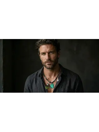 Men's Shamanic Necklace Peaceful Warrior - Malachite