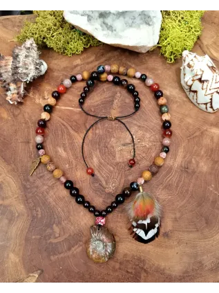 Collier Homme Chamanique "Le Voyageur Éternel" | Ammonite Irisée & Pierres Naturelles