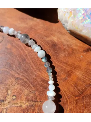 Collier Chamanique "Étoile d'Argent" - Labradorite Blanche & Plumes Sacrées