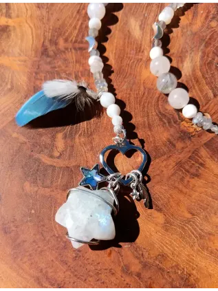 Collier Chamanique Étoile d'Argent - Labradorite Blanche