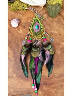 Attrape-Rêves Chamanique Goutte "Le Cœur Sauvage du Rêveur" - Malachite & Paon