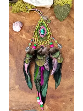 Attrape-Rêves Chamanique Goutte "Le Cœur Sauvage du Rêveur" - Malachite & Paon