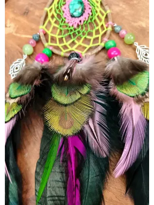 Attrape-Rêves Chamanique Malachite & Paon - Le Cœur Sauvage