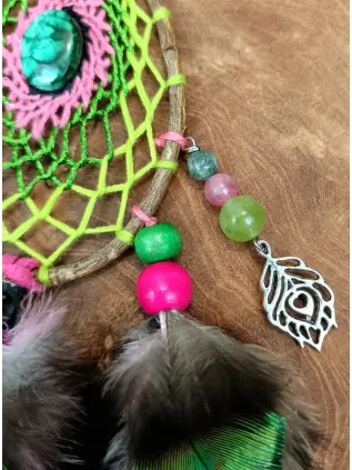 Attrape-Rêves Chamanique Goutte "Le Cœur Sauvage du Rêveur" - Malachite & Paon