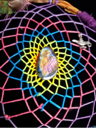 Attrape-Rêves Chamanique 7 Chakras Rainbow Aurora - Labradorite