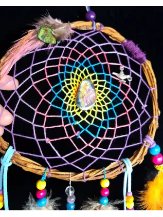 Attrape-Rêves Chamanique 7 Chakras Rainbow Aurora - Labradorite