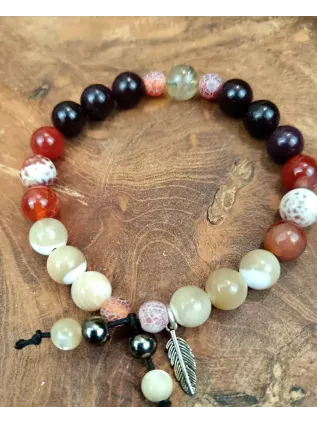 Bracelet  élastique femme en pierres fines avec plumes