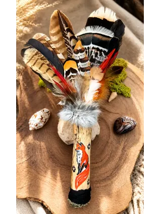 Shamanic Smudging Fan Fox Totem & Pyrite | The Golden Flame