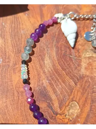 Bracelet de Cheville Chamanique "La Tortue des Lagons" - Abalone & Plumes Sacrées