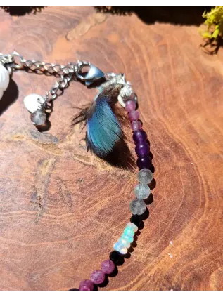 Bracelet de Cheville Chamanique "La Tortue des Lagons" - Abalone & Plumes Sacrées
