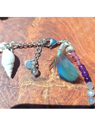 Bracelet de Cheville Chamanique "La Tortue des Lagons" - Abalone & Plumes Sacrées