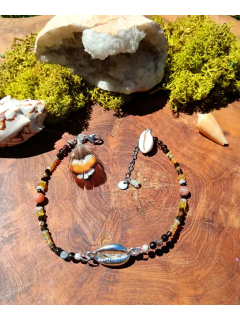 Bracelet de Cheville Chamanique "Le Sable Doré" - Pierre de Soleil & Cauri