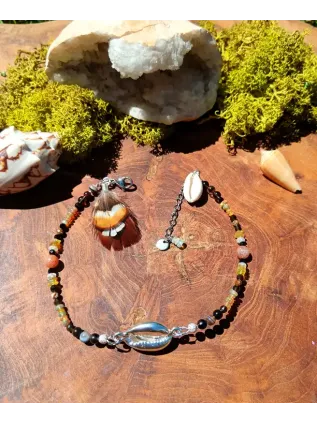 Bracelet de Cheville Chamanique "Le Sable Doré" - Pierre de Soleil & Cauri