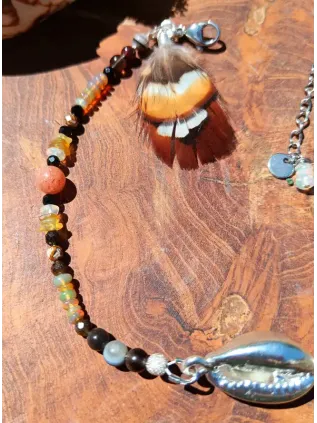 Bracelet de Cheville Chamanique "Le Sable Doré" - Pierre de Soleil & Cauri