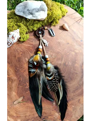 Bijou de Cheveux Chamanique "Foudre Céleste" – Totem Aigle & Cristal de Roche - Fait Main